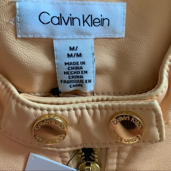 Calvin Klein Jacket Leather Pink Orange Gold Collarless Long Sleeve Coat White - Picture 6 of 13